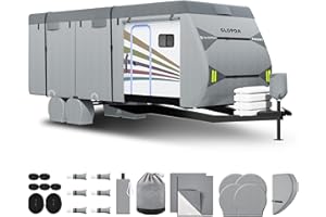 Travel Trailer RV Cover 14-16ft, Heavy Duty 7 Layers Camper Cover Waterproof & Windproof Toy Hauler Cover with 4 Tire Cover, 