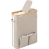 StorageWorks Toilet Paper Storage Baskets with Dual Flip Lids, Toilet Paper Organizer for Bathroom, Toilet Paper Container with Side Pocket, Holds 15 Mega or 20 Regular Rolls, Large, Light Khaki