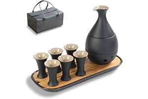 TEANAGOO Traditional Japanese Sake Set, Sake Carafe(6 Oz) with 6 Sake Cups (0.9 Oz) for Hot or Cold Japanese Soju Liquor with