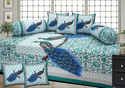 Fresh From Loom Traditional 8 Piece 150 TC Cotton Diwan Set - Green