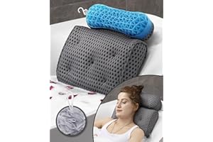 VOXOR Bath Pillow for Tub, Gel Bathtub Pillow for Long Soaking Tub with Bath Sponges Loofahs, Luxury Spa Cushion for Head, Neck and Back Support Dark Gray