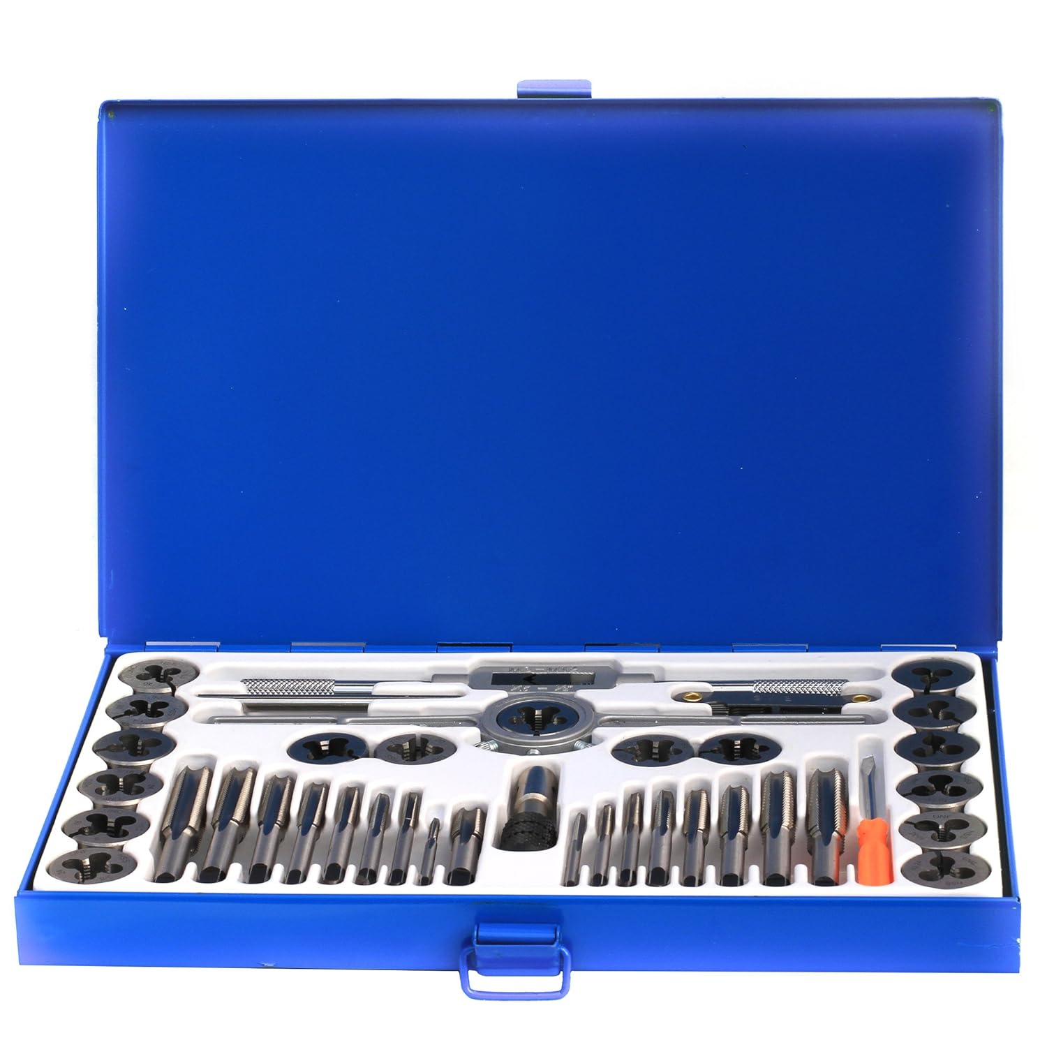 Drillco 2000E Series 40 Piece HighSpeed Steel Tap and Die Set, Uncoated (Bright) Finish, UNC