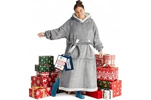 Bedsure Wearable Blanket Hoodie, Long Hooded Blanket Sweatshirt as Christmas Birthday Gifts for Women, Cozy Sherpa Hoodie for Adult, Standard, Grey