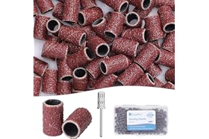 GazePlus 100 Pcs Sanding Bands for Nail Drill with 1 Piece 3/32" Mandrels Nail Drill Bit 80 Coarse Grit Disposable Nail Sanding Bands for Acrylic Nails Gel Manicure & Pedicure, Brown