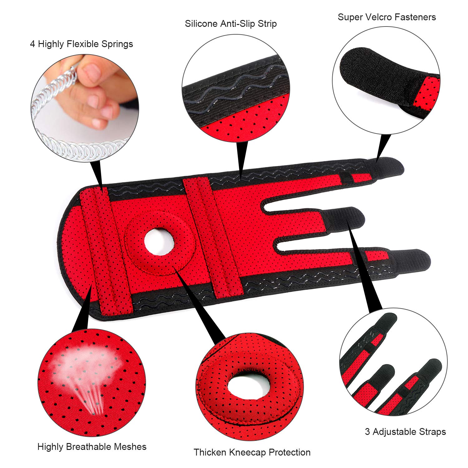 Knee Brace for Women & Men, Knee Support for ACL, LCL, MCL Relief, Pain & Injury Recovery in Running Cycling Volleyball Gym Workout Sport with Adjustable Straps (2 Packs)