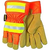 MCR Safety 19251L Luminator Grain Pigskin Leather Fleece Lined Palm Gloves with 2-1/2-Inch Safety Cuff, Gold/Orange, Large, 1-Pair