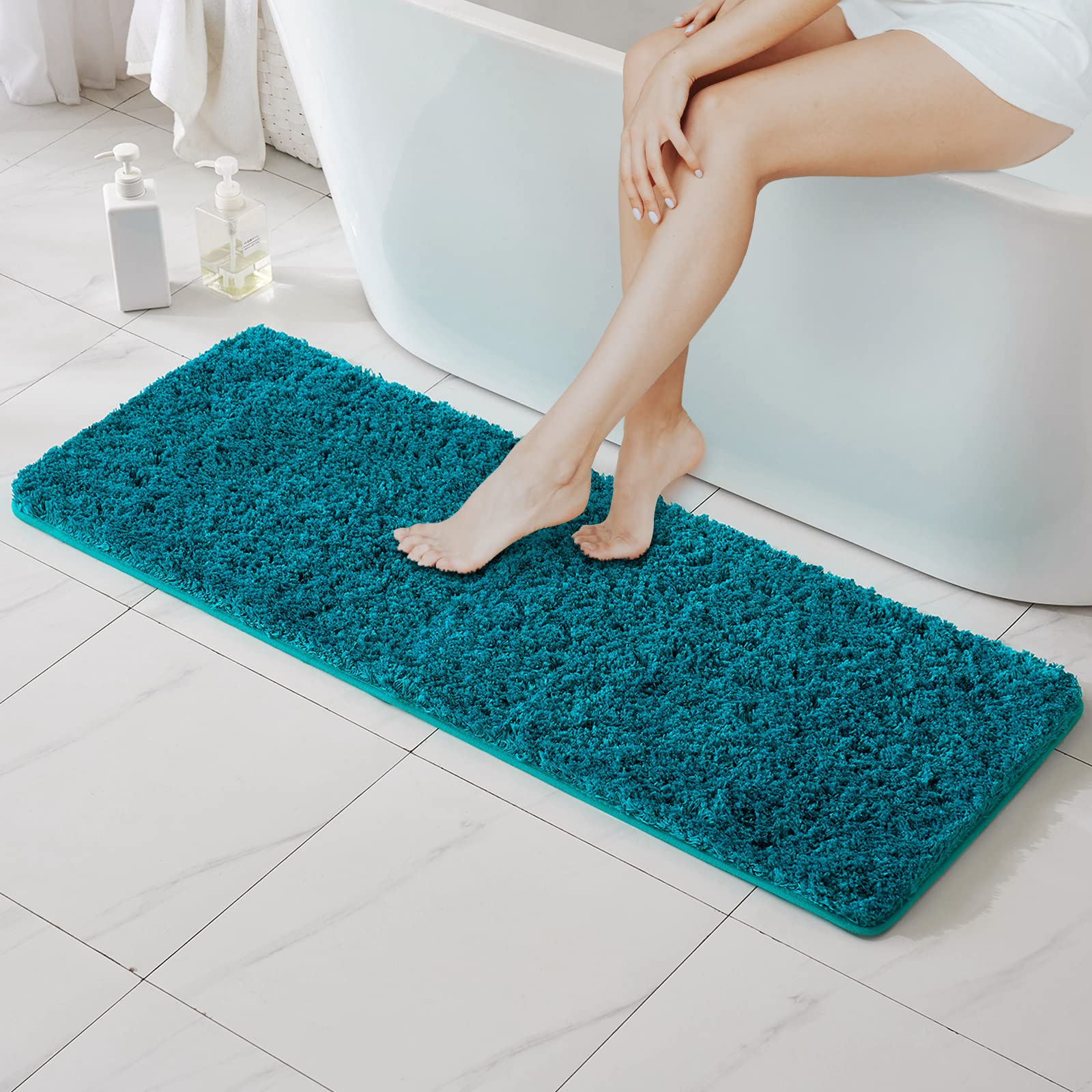 MIULEE Bath Mat Non Slip Absorbent Bathroom Soft luxurious Shower Small Mat Doormat Inside Rugs Kitchen Rugs Carpet Mat Washable for Bathroom Bedroom Kitchen Entrance 45x120 cm Blue Green