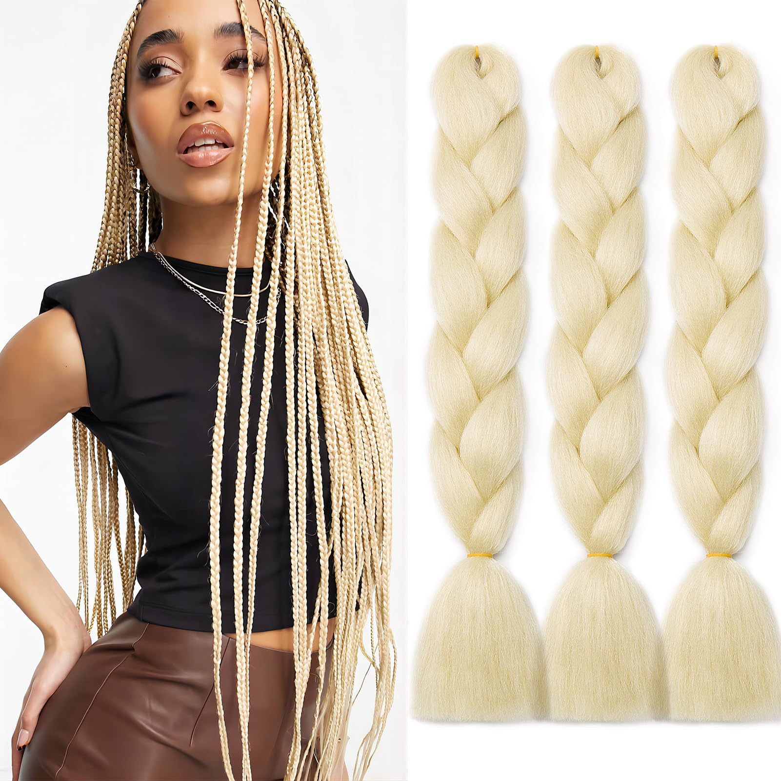Dcbaboo Jumbo Braiding Hair Extensions 3packs 24inch Synthetic Hair Kanekalon Ombre Braids Afro Crochet Braids Twist Hair Extensions 300g, Bleach Blonde — image 1