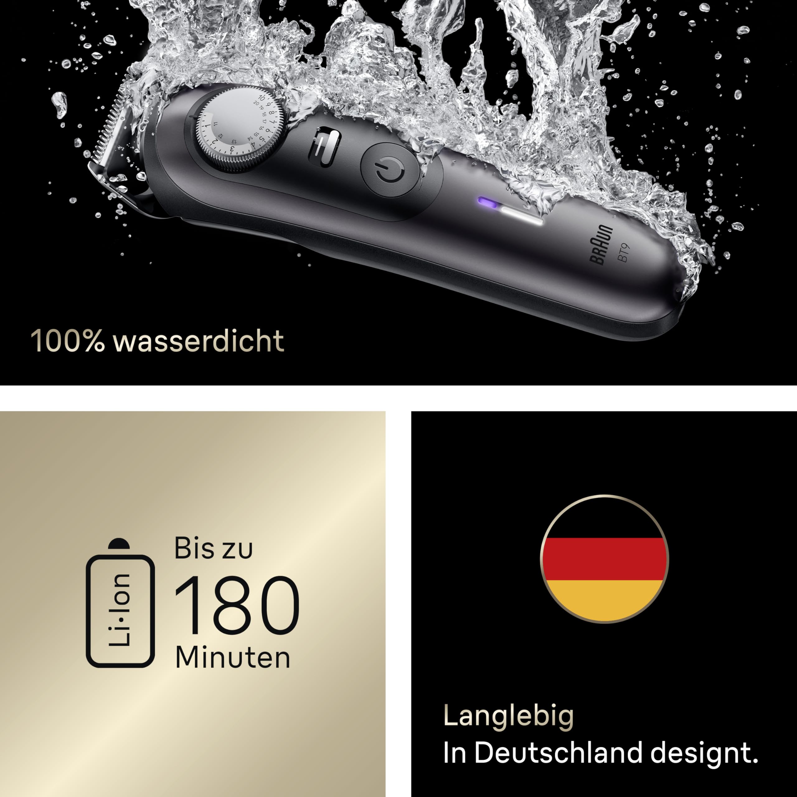 Braun Barttrimmer Series 9, Elektrischer Bartschneider Herren mit 14 Barber-Tools, Ultrascharfe ProBlade Klinge, 180 Min Akkulaufzeit, Kabelloser Bartrasierer, 52 Längen, Wasserdicht, BT9565, Titan 6