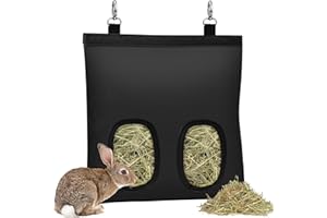 SKYJORMY Rabbit Hay Feeder, Bunny Hay Bag for Rabbits,Rabbit Feeder Fabric Bag Feeder Storage Bag,2 Holes Large Capacity 600D Oxford Cloth Fabric Hanging Hay Feeder Bag for Small Animal,Hay Guinea Pig(Black)