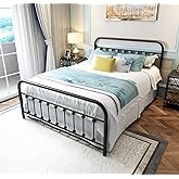 NEEBIRGELIA Black Metal Bed Frame Queen Size with Headboard and Footboard Single Platform Mattress Base,Metal Tube and Iron-Art Bed（Queen,Black）