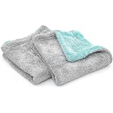 The Rag Company Liquid8r Car Drying Towel, Aqua Blue/Grey, 16x16 in, 2-Pack | Paint-Safe &amp; Scratch-Free, Ultra-Absorbent, Twist-Loop 70/30 Blend Microfiber, 1100 GSM, Hidden Hem Edge