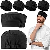 Hicarer 6 Pcs Chef Hat for Women Men Adjustable Unisex Sushi Beanie Chef Mesh Top Skull Cap Kitchen Cooking Food Cap Black