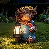 ASDFG Solar Highland Cow Gnomes Garden Decorative Statue - Resin Solar Lights Cows Figurine Yard Outdoor Decor with Detachable Lantern, Animal Figurines Balcony Ornaments, for Women/Mom