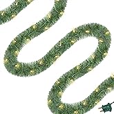 WATERGLIDE 49FT Lighted Christmas Green Garland with 100 Count Clear String Lights, Pre-lit Long Artificial Greenery Garlands, Plug in Holiday Decorative Lights for Indoor Outdoor Decor