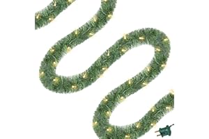 WATERGLIDE 49FT Lighted Christmas Green Garland with 100 Count Clear String Lights, Pre-lit Long Artificial Greenery Garlands, Plug in Holiday Decorative Lights for Indoor Outdoor Decor