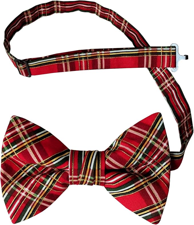 Holiday Bow Ties Christmas Pretied Bow Tie Red and Green Plaid Gold