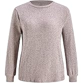 winkbay Women's Crew Neck Long Sleeve T Shirts Dressy Casual Loose Ribbed Knit Work Tops
