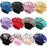 12pcs Large Satin Bonnets for Sleeping, Silky Hair Bonnet for Black Women Braid Curly Hair