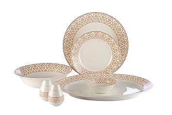 Hitkari Potteries Porcelain Dinner Set, 29-Pieces, Golden (MODEL NO. HRF29-003)