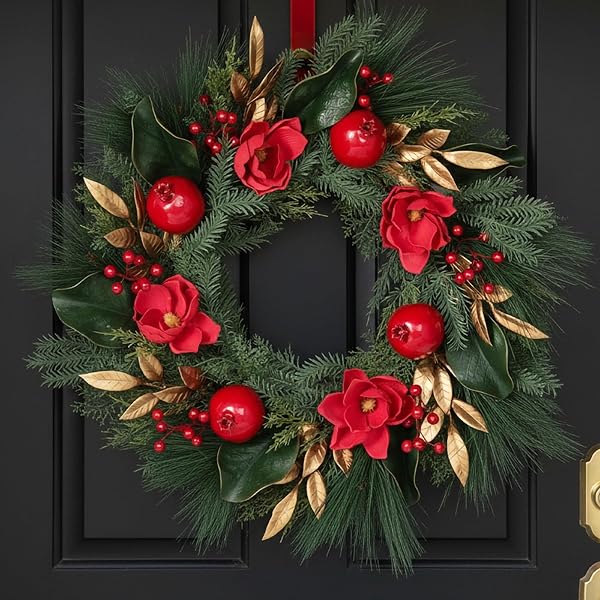 26″ CHRISTMAS WREATH FOR FRONT DOOR, RED GREEN...