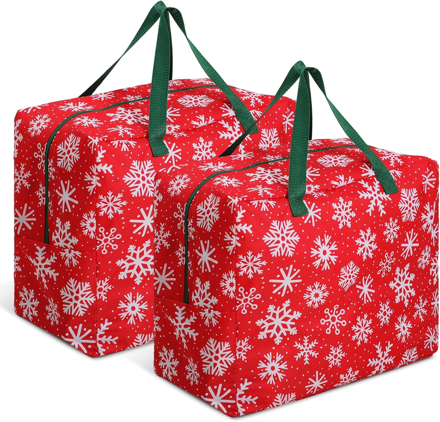 Holiday Décor Storage - Kajaia 2 Pcs Christmas Ornament Storage 18 x 15 x 10 Inch Snowflake Holiday Accessories Bag Christmas Storage Containers Tear Proof Christmas Ornament Organizer with Handles Full Length Zipper (Red)