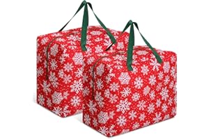 Kajaia 2 Pcs Christmas Ornament Storage 18 x 15 x 10 Inch Snowflake Holiday Accessories Bag Christmas Storage Containers Tear Proof Xmas Ornament Organizer with Handles Full Length Zipper (Red)