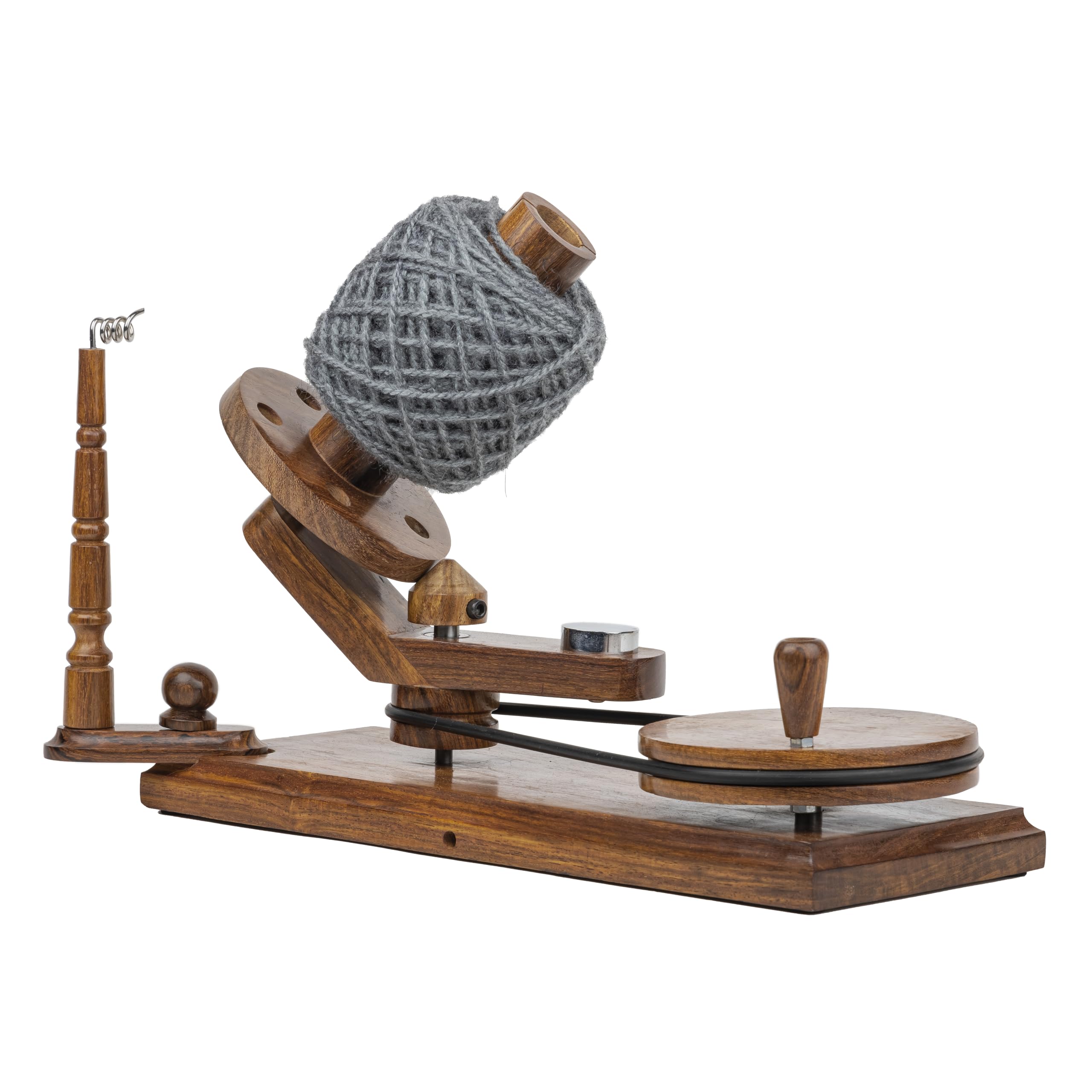 INTAJ Rosewood Yarn Winder - Large Capacity 16 oz Wooden Winder for Knitting & Crocheting - Handcrafted Heavy Duty Natural Rosewood Ball Winder - Table Top Wood Yarn Swift and Ball Winder