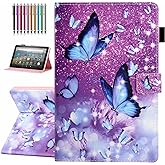 YUNHOTIC Case for Amazon Fire HD 10 &amp; 10 Plus 10.1" - Purple Butterfly | (13th/11th Gen, 2023/2021) Pen Holder, PU Leather Stand Cover with Smart Auto Wake/Sleep