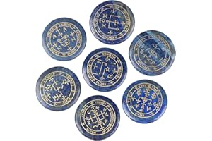 mookaitedecor 7 Piece Lapis Lazuli Stones with Engraved Magic Archangel Symbol Polished Palm Stone for Reiki Crystal Healing