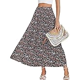 LYANER Women's Elastic High Waisted Ruched Tiered Ruffle Hem Long Skirt with Pockets