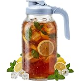 County Line Kitchen 64 oz Mason Jar Glass Pitcher With Lid - Sky Blue | Heavy-Duty Glass Mason Jar Pitcher - Leak-Proof Lid, Wide Mouth &amp; Easy Pour Spout (64 oz)