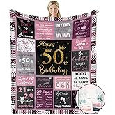 50 Birthday Gifts for Women, 50th Birthday Blanket with Gift Box for Women, Gifts for A 50th Birthday, Happy 50th Birthday Decorations Gift Ideas for Her, 50th Birthday Gifts Throw Blanket 60"x50"