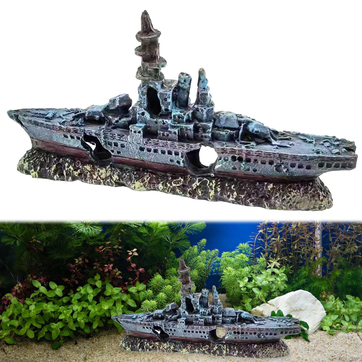 YOYIAG Fish Tank Aquarium Shipwreck Decoration Resin Aquarium Sunken Ship Ornament Fish Tank Aquarium Shipwreck Decoration Fish Tank Accessory, Simulation Shipwreck Ornament for Aquarium, Fish Tank