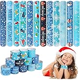 CCINEE 48Pcs Christmas Slap Bracelets,Xmas Snowflake Slap Wristbands Assorted Christmas Theme Pattern Snap Wristbands for Kids Xmas Frozen Party Favors Gift Bag Filler