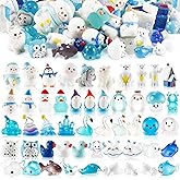 Soulchen 100 Pcs Mini Christmas Resin Figurines 50 Style Winter Tiny Miniature Figurines Resin Snowman Luminous Sea Polar Bear Animal Santa Model for DIY Craft Garden Landscape Snow Globe Home Decor