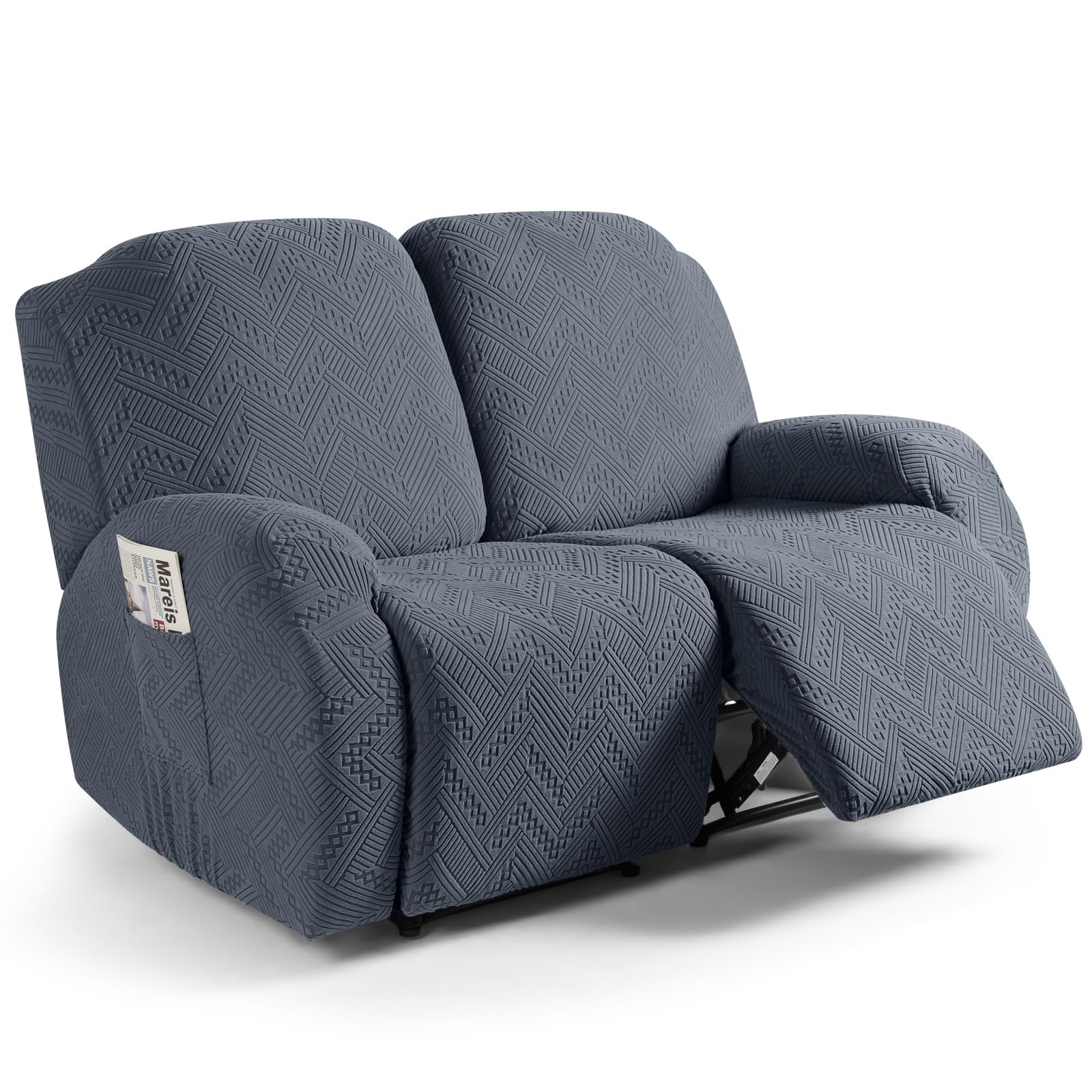 Photo 1 of Ruaozz Recliner Sofa Covers Recliner Chair Covers Loveseat Recliner Slipcovers with Pockets Washable Furniture Protector with Elastic Bottom (2 Seater, Grey)