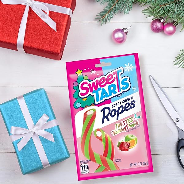 SWEETARTS ROPES TWISTED HOLIDAY PUNCH, CHRISTMAS CANDY, STOCKING STUFFERS, 3OZ, 12 COUNT