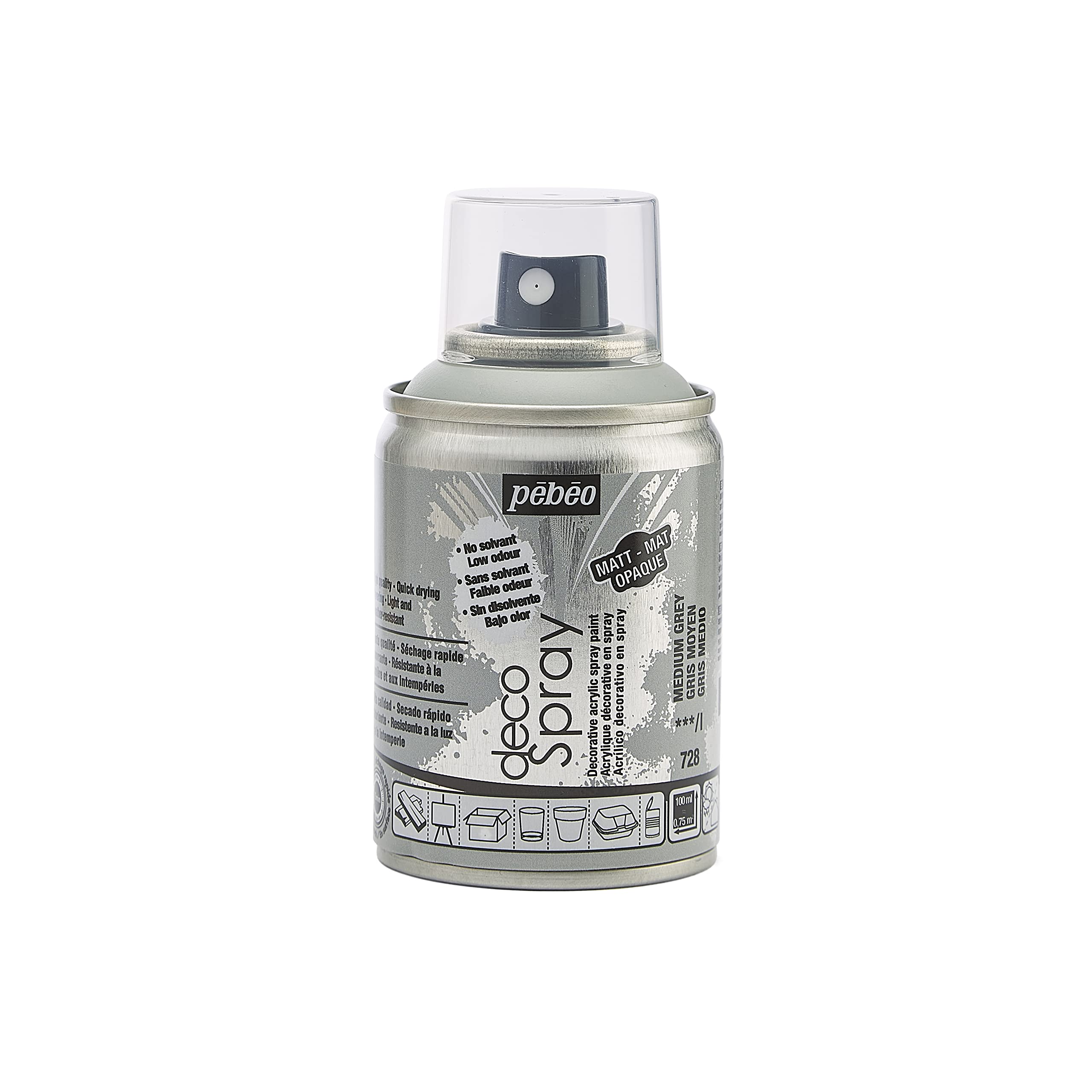 Pebeo Medium Grey DecoSpray 100ml, Acrylic, 10.5 x 5.2 x 5.2 cm, Single unit