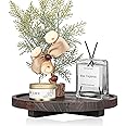 Round Decorative Tray Wood Bathroom Counter Organizer Farmhouse Kitchen Decor Wooden Riser for Soap Dish, Perfume, Candle, Sponge, 9 Inch, Dark Brown