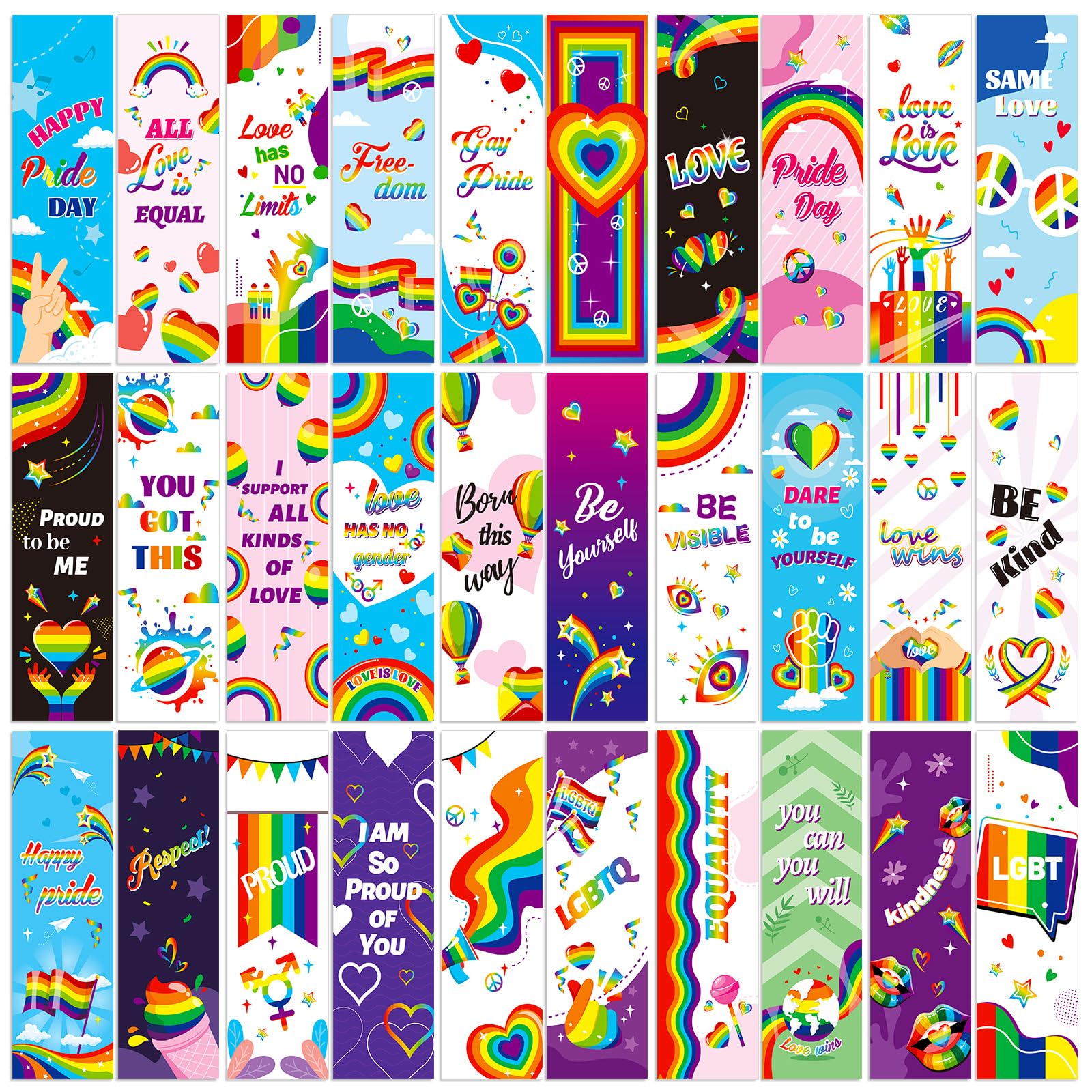 MWOOT 30 Pieces Pride Day Theme Paper Bookmarks, Double-Sided LGBTQ Love Page Clips, Creative Rainbow Reading Paper Cards for Book Lovers, Pride Party Favors, Gay Pride Gift (15x4.5CM)