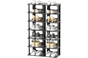 HAIXIN Plastic Shoe Rack 14 Tier Storage Rack for Entryway Organizer for Closet Narrow Shelf Cabinet Black Free Standing Racks Vertical Shoe Holder Stand