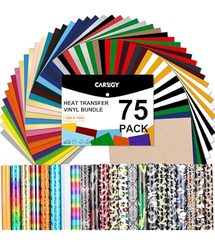 CAREGY 75-Pack HTV Vinyl Bundle – 57 Assorted Colors For T-Shirts & DIY Crafts | Heat Transfer Vinyl - View #7