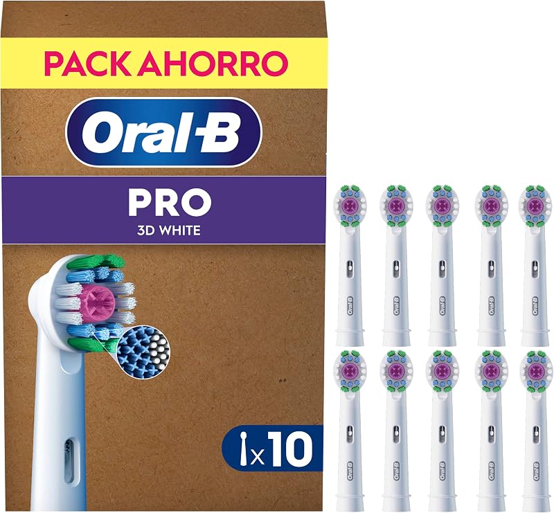 Cabeças 3D Brancas Originais de Substituição, Branco, Pack de 10 - Recargas para escova elétrica Oral B Pro, com copo de polimento para remover manchas superficiais, efeito de branqueamento