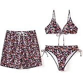 PATPAT Matching Swimsuits for Couples Women Bikini Sets or Men Swim Trunks | Sold Separately, Tropical Print Design, O-Ring Bikini Style, Soft Stretch Fabric For Beach, Pool And Summer Vacations