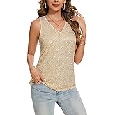 MINTLIMIT Womens Full Sequin Tank Tops Glitter Club Party Sleeveless Shirt Sparkle Blouses V-Neck Loose Shimmer Vests