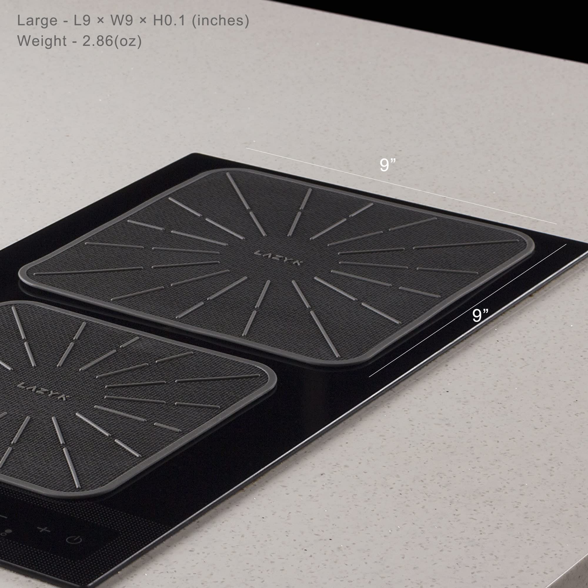 Lazy K Induction Cooktop Mat - Silicone Fiberglass Scratch Protector - for Magnetic Stove - Non slip Pads to Prevent Pots from Sliding during Cooking - Square (9inches) Black