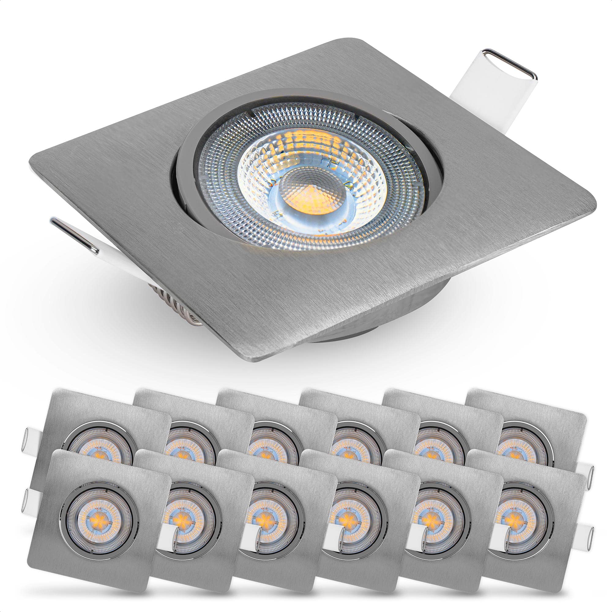EMOS Square LED Spot Lights Ceiling 5W / 450lm / 3000k Warm White | downlights for Ceiling, Mains Powered, Ultra Slim, Adjustable Tilt | Pack of 12 recessed LED spotlights Ceiling Lights Silver