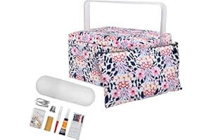 SINGER Large Premium Sewing Basket Tropical Animal Print with Emergency Travel Sewing Kit & Matching Zipper Pouch