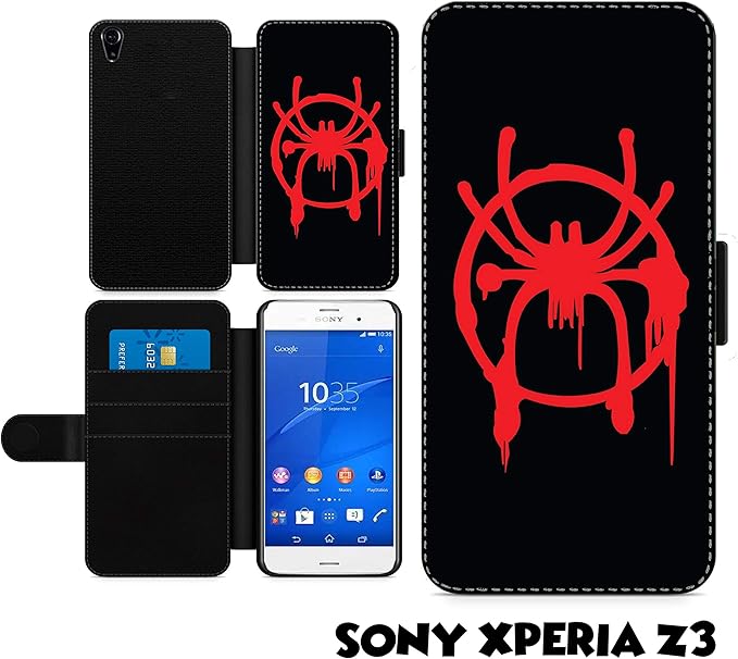 Amazon Com Spiderman Spider Verse Inspired Phone Case Miles Morales Logo Fan Art Faux Leather Flip Wallet Mobile Cover For Sony Xperia Z3 Electronics